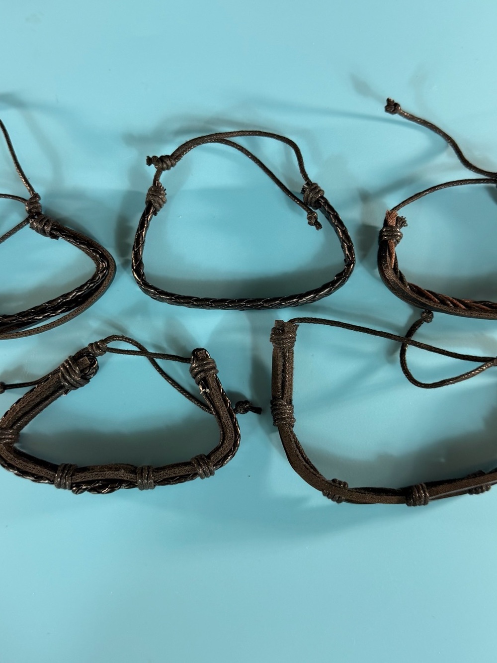 Adjustable Braided Leather Bracelet Set in Dark Brown